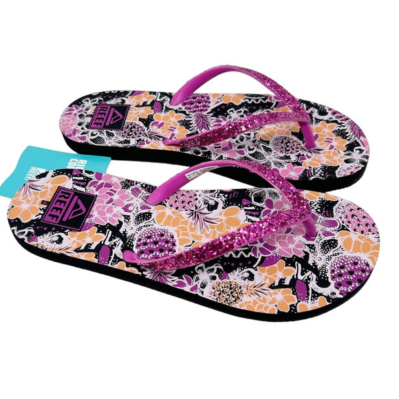 Reef Girl's Stargazer Print Flip Flops Sandals Pineapple Floral NWT Size 4 - Picture 1 of 5